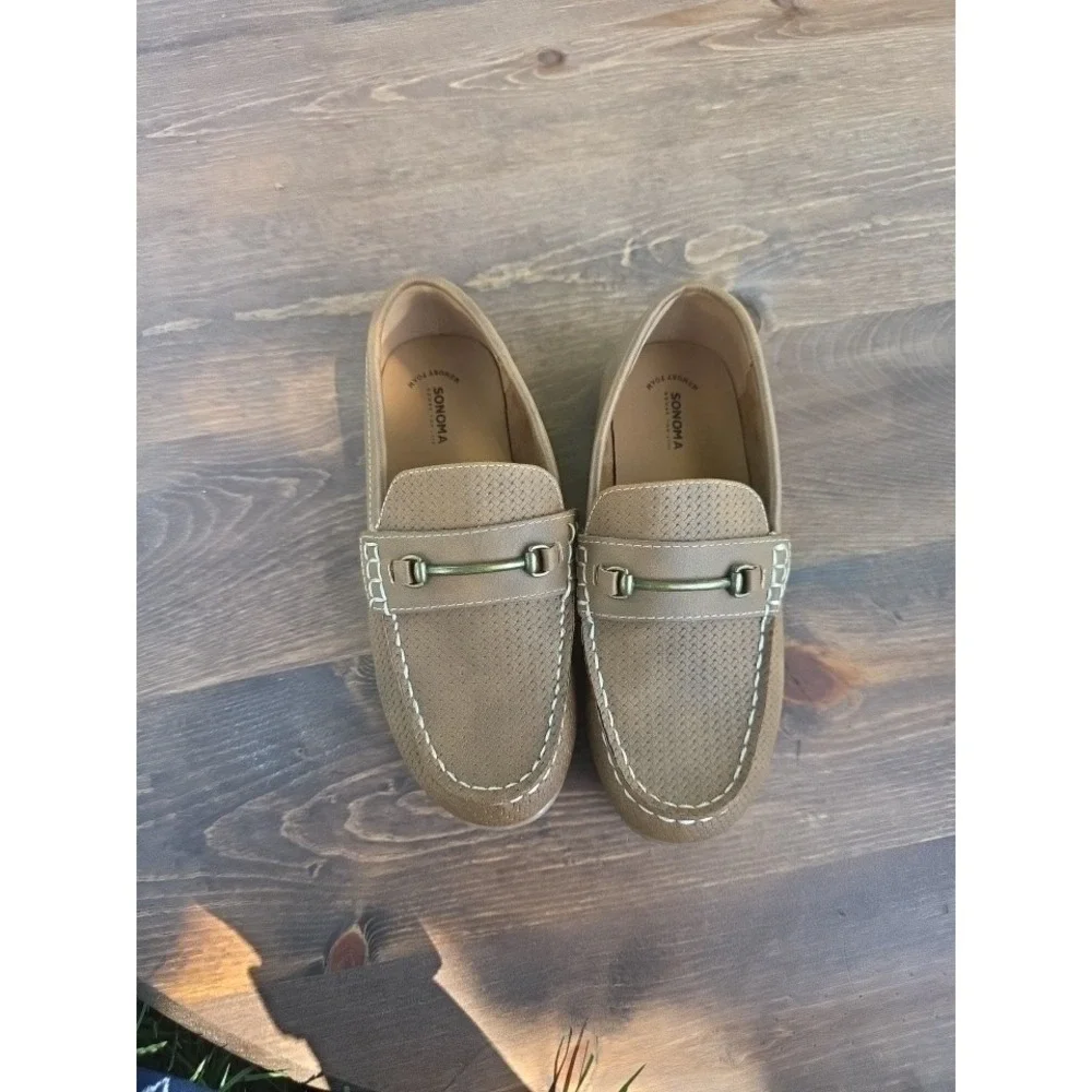 US 2- Kohl's Paxton Cognac Boys' Brown Loafer Slip-On Shoes Metal Bar